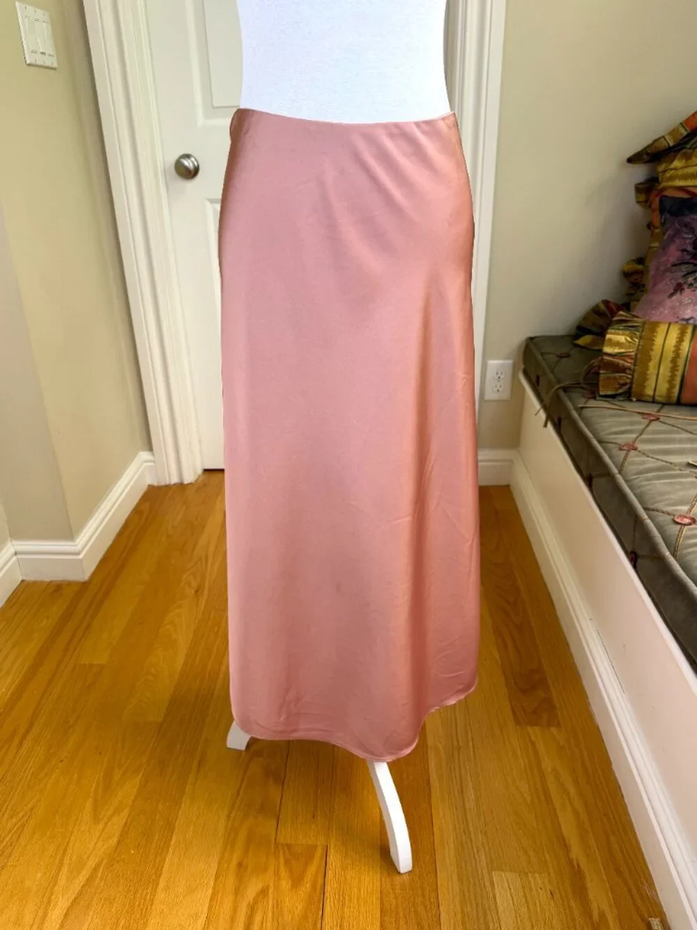 J.Crew Satin Skirt Midi Maxi Light Pink Pull On (L)